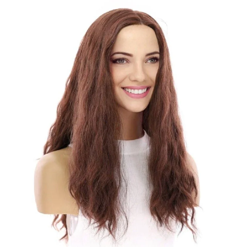 Long - length wig with a curly fringe for a playful and youthful vibe24" Gisele Silk Top Wig Auburn Wavy