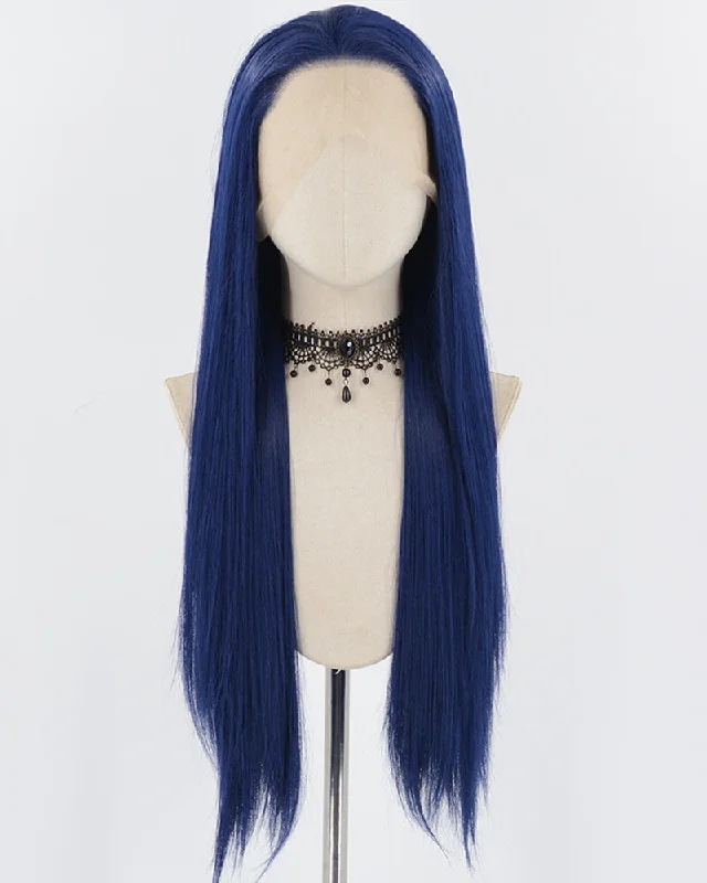 Long - length wig with a pre - bleached knot for a natural - looking scalpDark Blue Straight Synthetic Lace Front Wig WW724