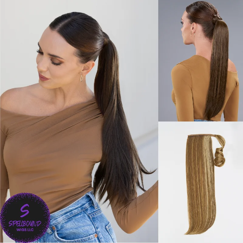 Short wig with auburn highlights for a warm and rich coloreasiPony Medium HD Ponytail Hairpiece - easiTress Hairpieces Collection by Jon Renau