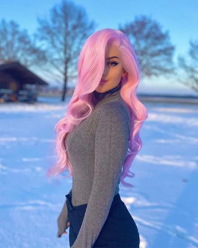 Long - length wig with a platinum - blonde color for a bold and trendy lookGlow in the Dark Wig Pink Lace Front Wig WT109