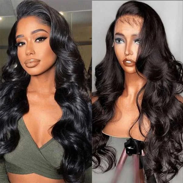 Long - length wig with a wavy texture for a beachy and romantic lookHD Transparent Lace Wig Long Length Body Wave Human Hair Wigs