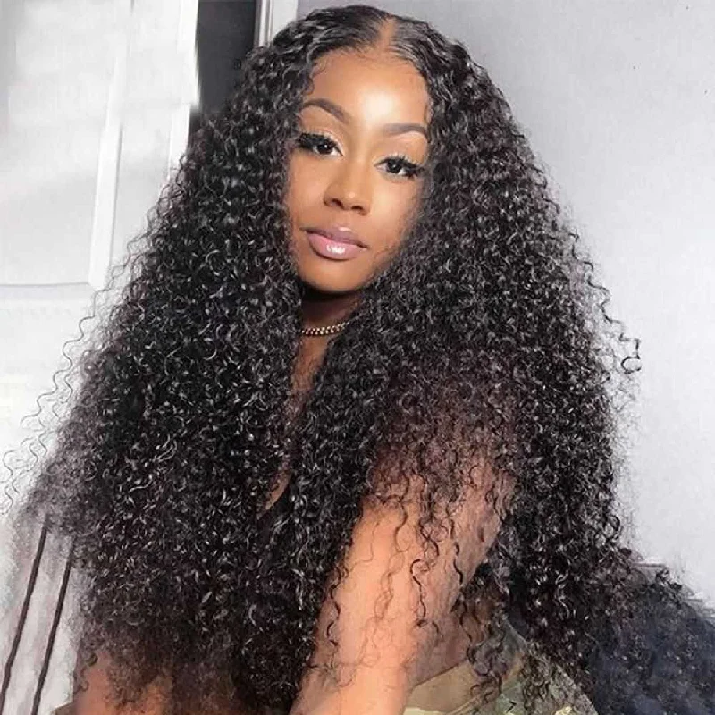 Long - length wig with a pre - plucked hairline for a more natural lookHD Transparent Lace Wig Long Length Curly Wave Human Hair Wigs