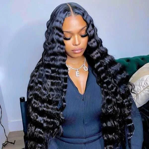 Long - length wig with a curly texture for a bold and stylish choiceHD Transparent Lace Wig Long Length Loose Deep Wave Human Hair Wigs