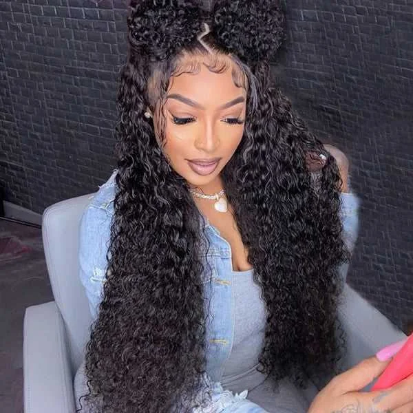 Long - length wig with a platinum - blonde color for a bold and trendy lookHD Transparent Lace Wig Long Length Water Wave Human Hair Wigs