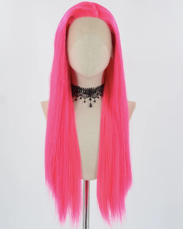 Long - length wig in a jet - black color for a classic appearanceHot Pink Long Straight Synthetic Lace Front Wig WW783