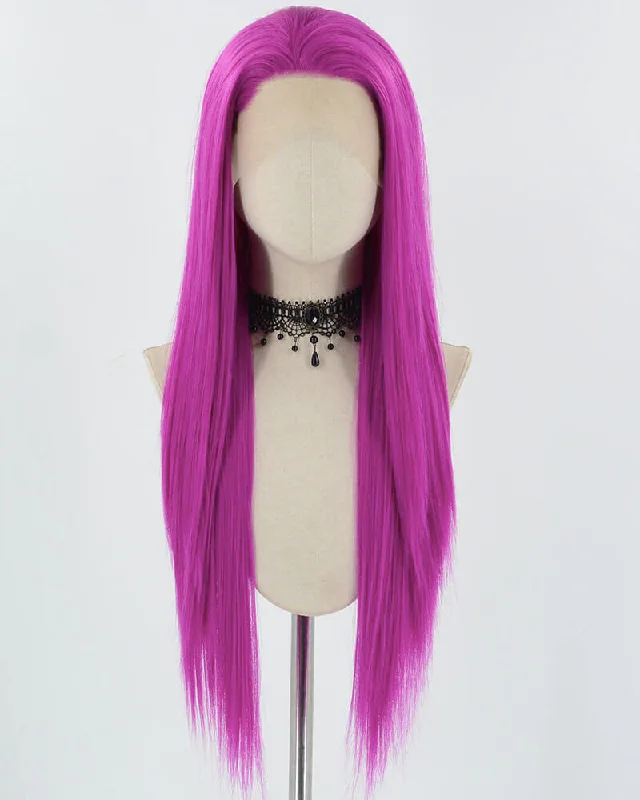 Long - length wig in a jet - black color for a classic appearanceHot Pink Purple Long Straight Synthetic Lace Front Wig WW794