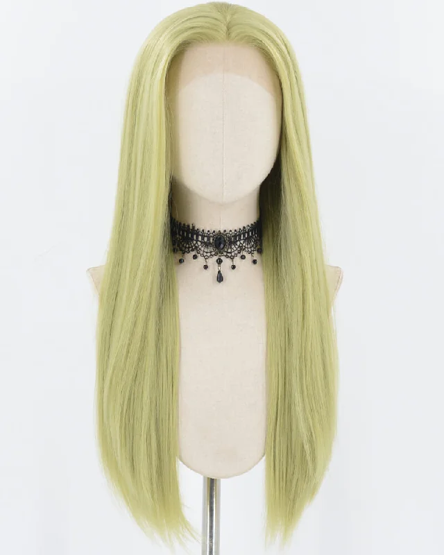 Long - length wig with a curly texture for a bold and stylish choiceLight Green Long Straight Synthetic Lace Front Wig WW733