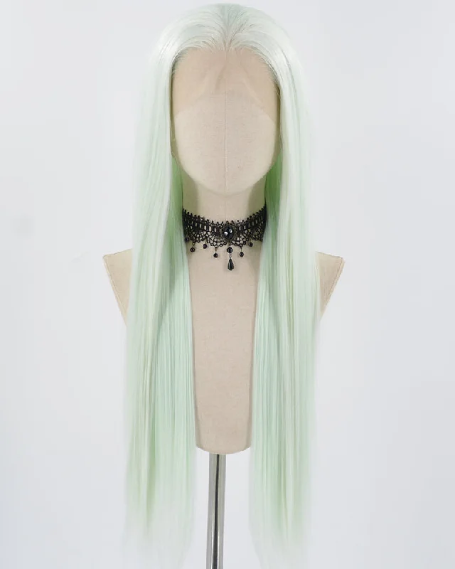 Long - length wig with a straight texture for a sleek and glamorous lookLight Green Long Straight Synthetic Lace Front Wig WW781