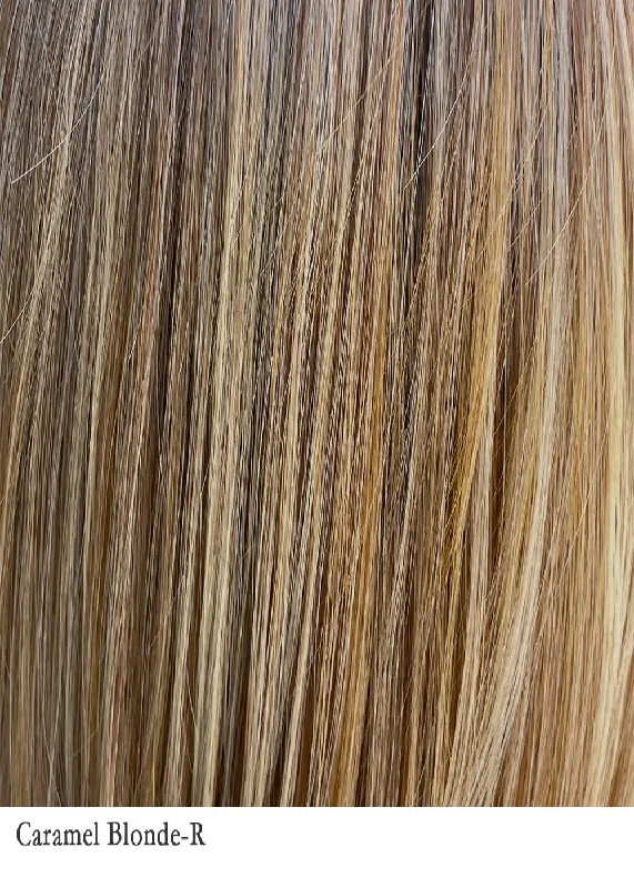 CARAMEL BLONDE-R | 30/27/613+10 | Light brown rooted, blend of light gold blonde, hint of strawbery blonde and light auburn with the balance of cool, light blonde highlights