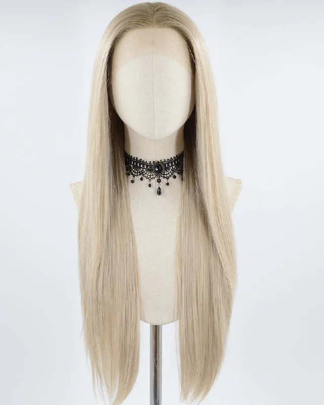 Long - length wig with a pre - plucked hairline for a more natural lookLong Ombre Blonde Synthetic Lace Front Wig WT019