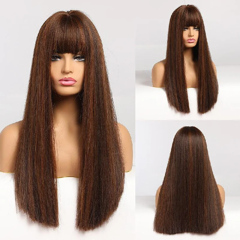 Long - length wig with a middle - part for a classic and elegant style10 Shades Long Straight Collection Synthetic Wigs