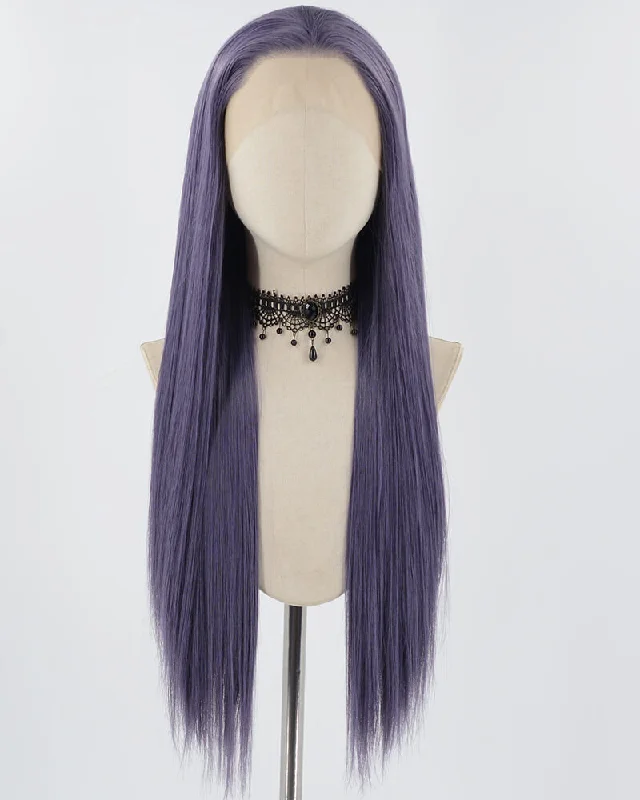 Long - length wig with a silk - base cap for a comfortable and smooth feelLong Straight Purple Synthetic Lace Front Wig WW771