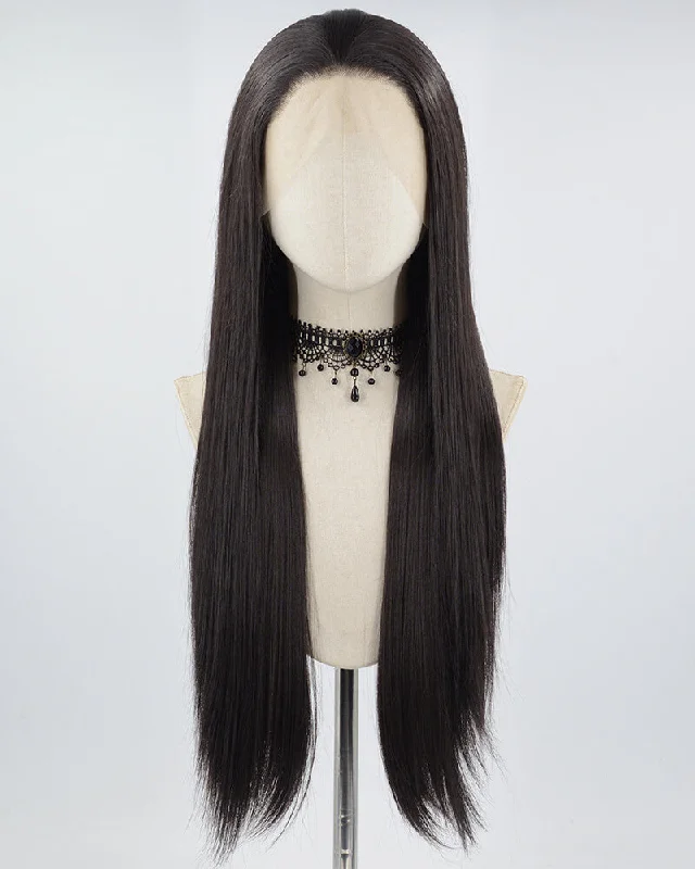 Long - length wig with a honey - blonde color for a warm and sunny appearanceNatural Black Long Straight Synthetic Lace Front Wig WW685