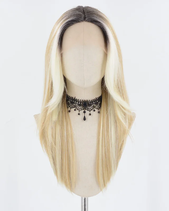 Human - hair long - length wig for a natural and luxurious feelOmbre Blonde Strunk Stripe Synthetic Lace Front Wig WW700-1