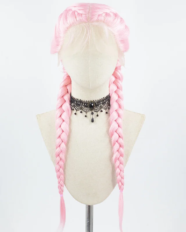 Long - length wig with a platinum - blonde color for a bold and trendy lookPink Braid Synthetic Lace Front Wig WW680