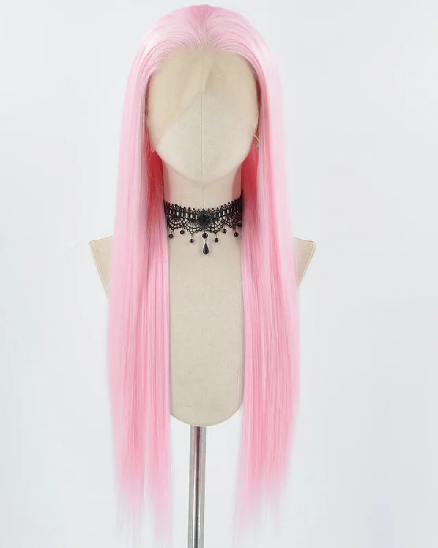 Long - length wig with a side - swept bang for a sophisticated lookPink Long Straight Synthetic Lace Front Wig WW793