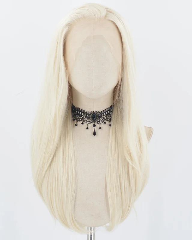 Long - length wig with a side - swept bang for a sophisticated lookPlatinum Blonde Synthetic Lace Front Wig WW736