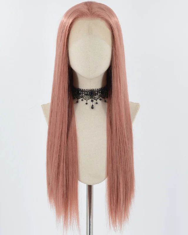 Long - length wig with a pre - bleached knot for a natural - looking scalpRose Pink Synthetic Lace Front Wig WW798