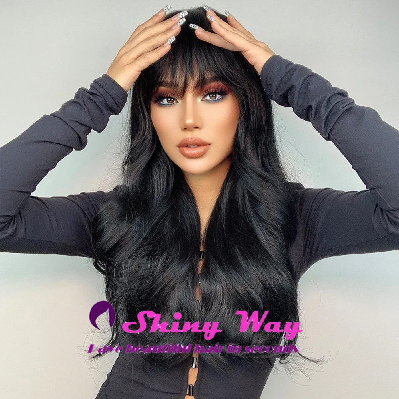 Long - length wig with a curly fringe for a playful and youthful vibeS131