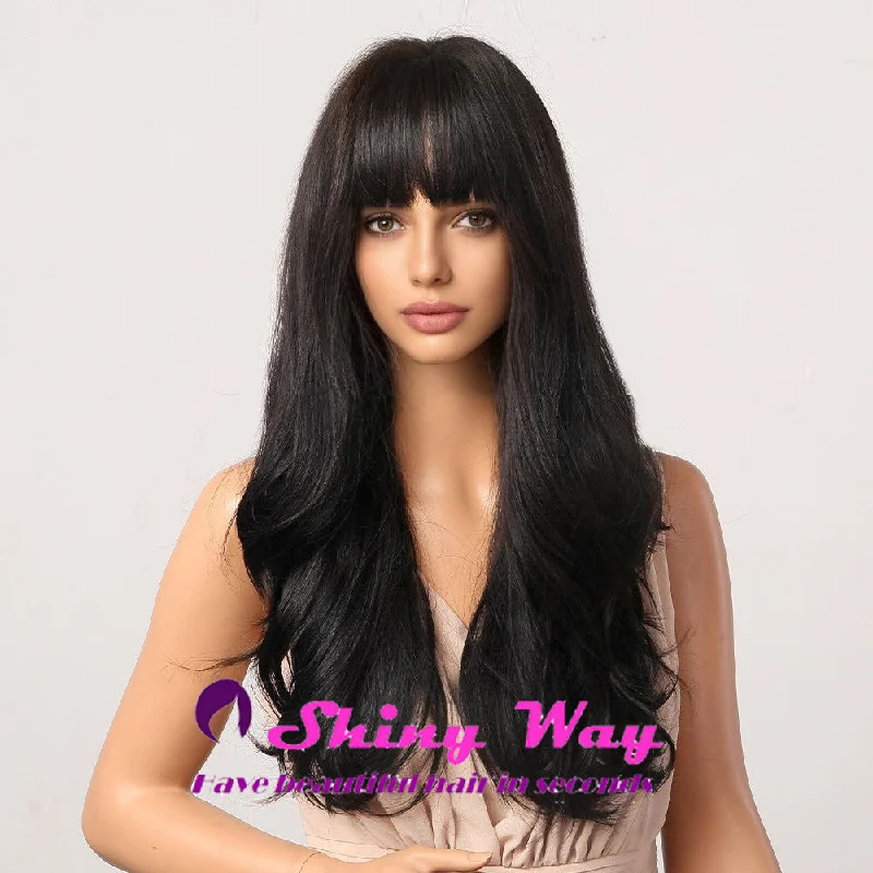 Long - length wig with a side - swept bang for a sophisticated lookS214