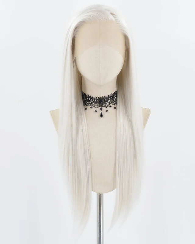 Long - length wig with a silk - base cap for a comfortable and smooth feelWhite Grey Synthetic Lace Front Wig WW709