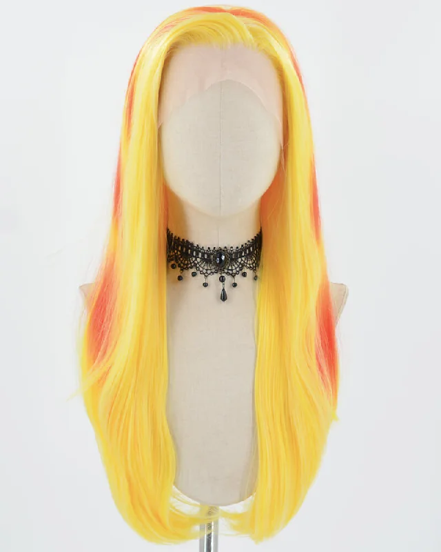 Long - length wig with a straight texture for a sleek and glamorous lookYellow Ombre Orange Synthetic Lace Front Wig WW774